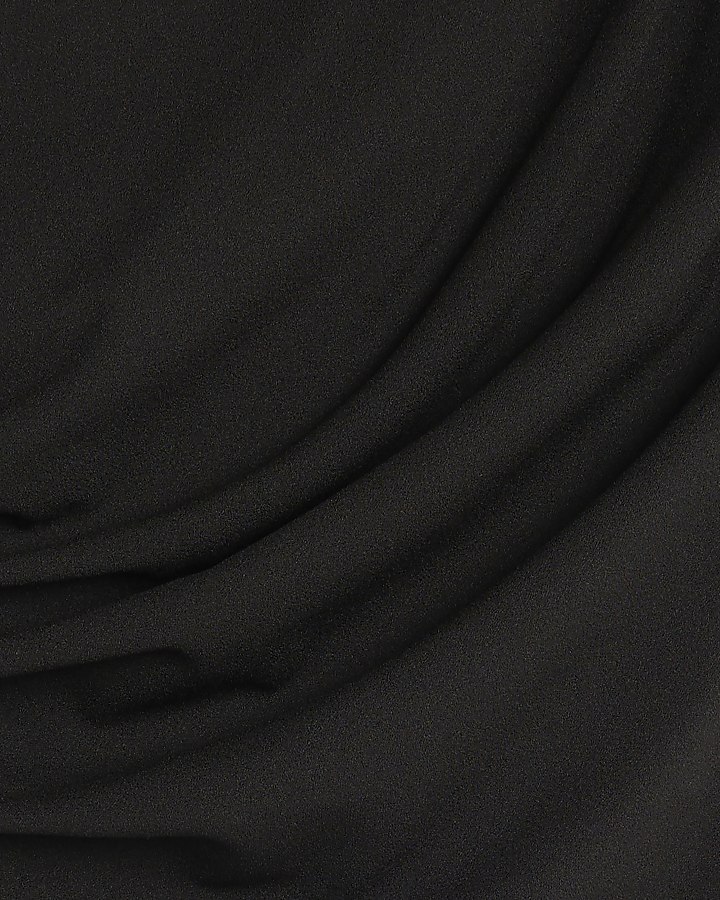 Black Short Sleeve Drape Off Shoulder Top