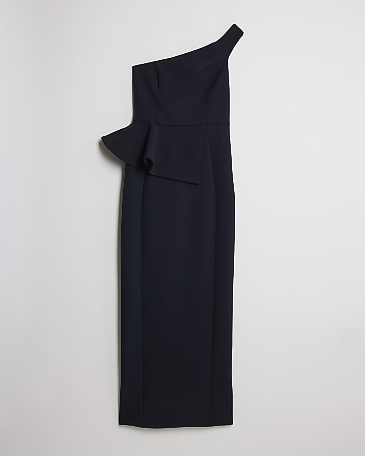 Navy Premium Asymmetric Frill Maxi Dress