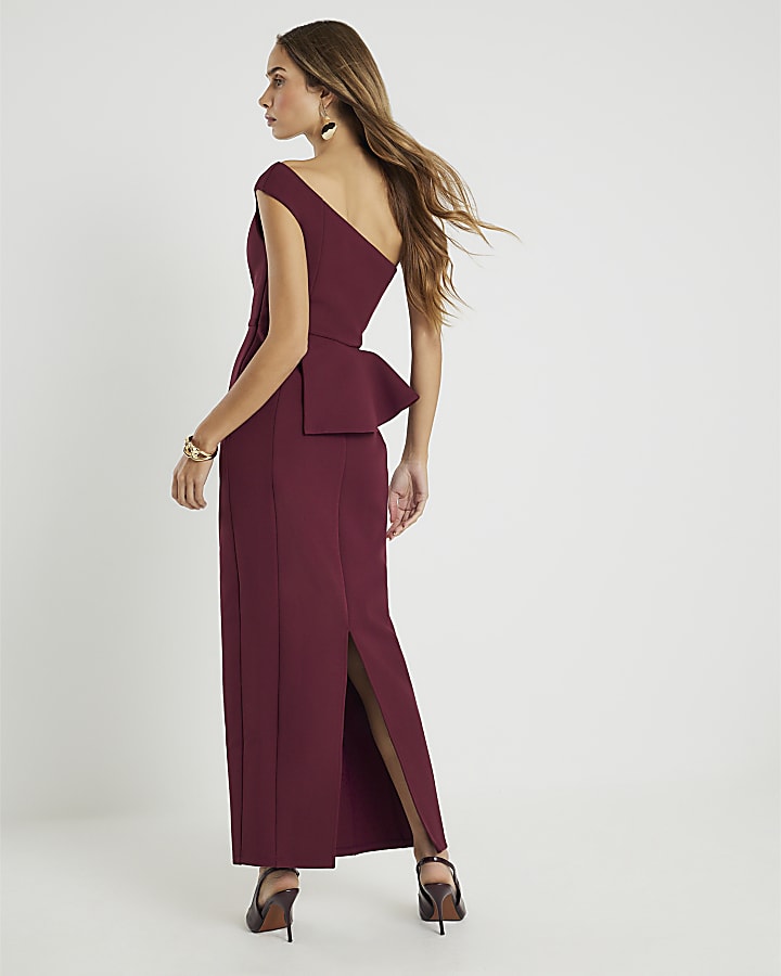 Red Premium Asymmetric Frill Maxi Dress