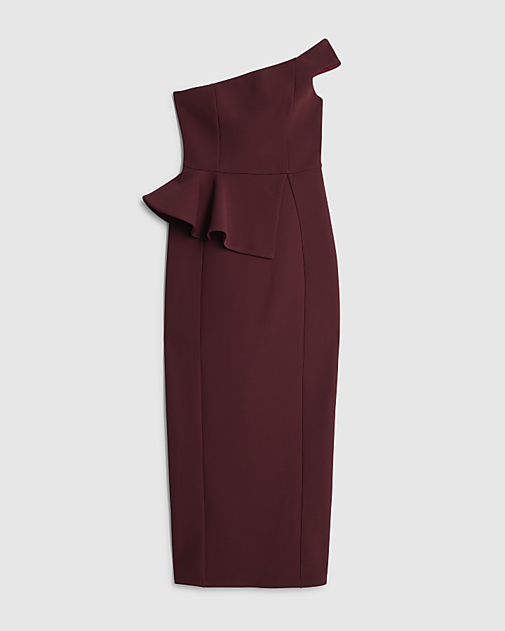 Red Premium Asymmetric Frill Maxi Dress