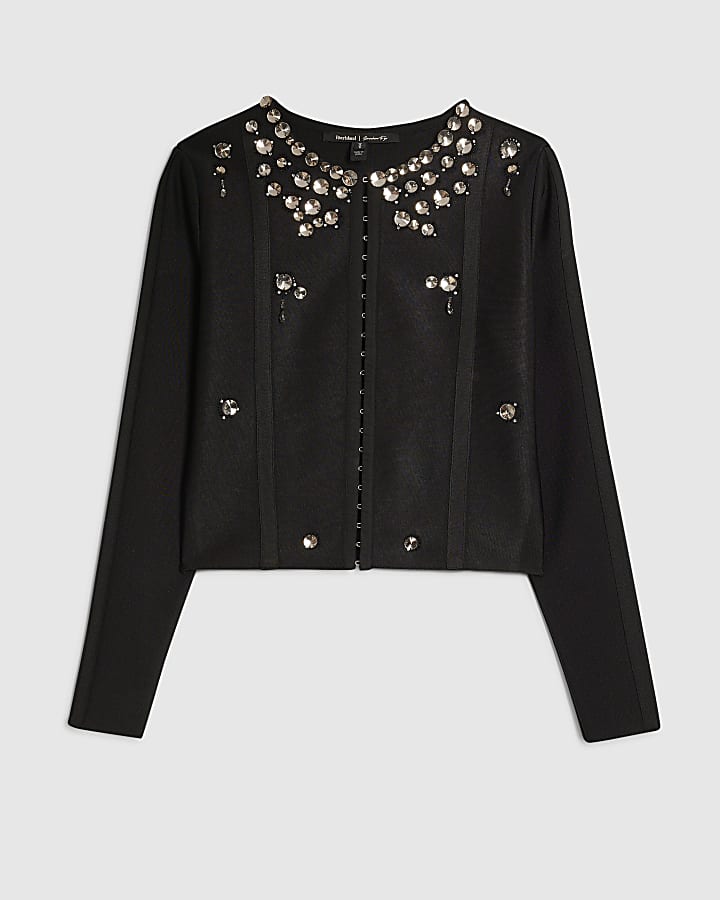 Black Embellished Neat Cardigan