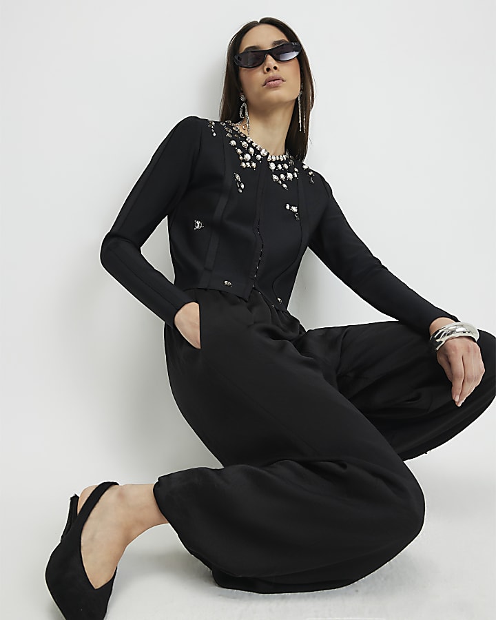 Black Embellished Neat Cardigan