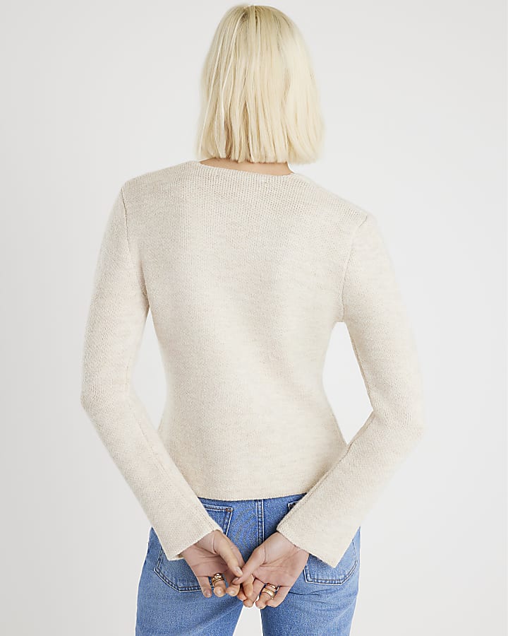 Beige Knitted Long Sleeve Cardigan