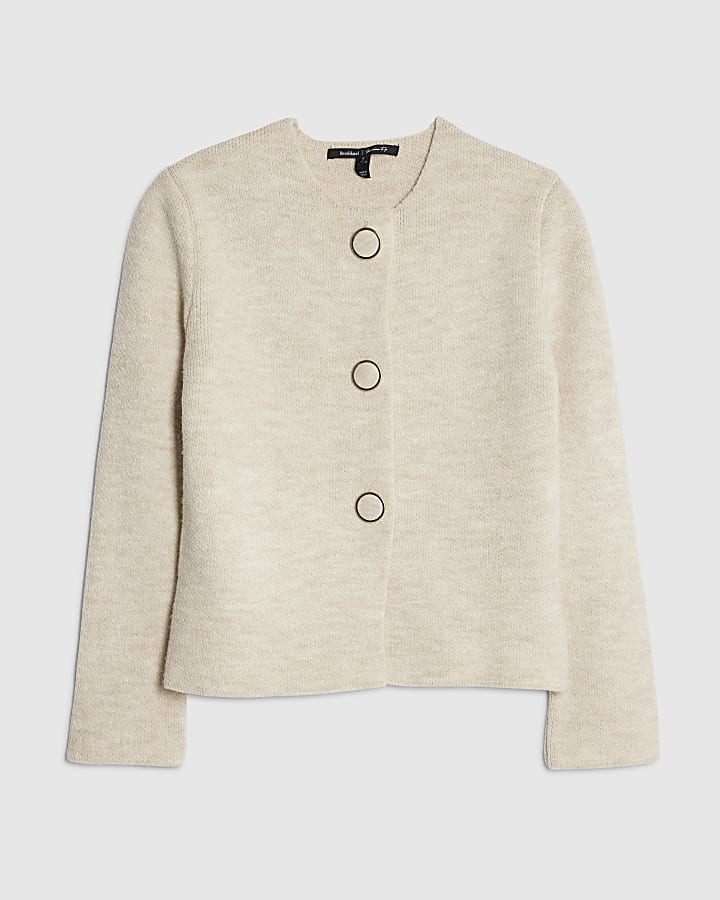 Beige Knitted Long Sleeve Cardigan