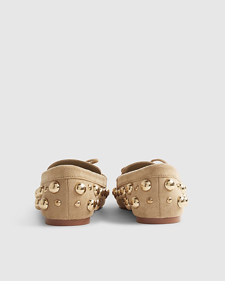 Brown Suede Studded Loafers
