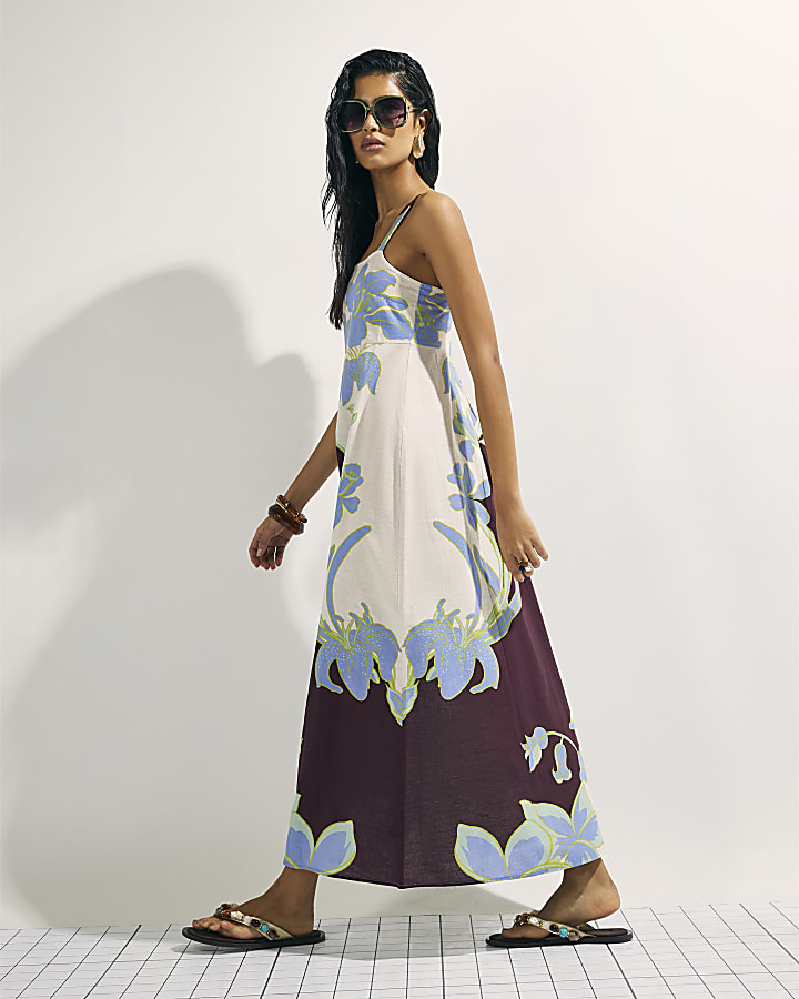 Cream Floral Midi Dress