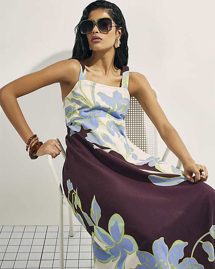 Cream Floral Midi Dress