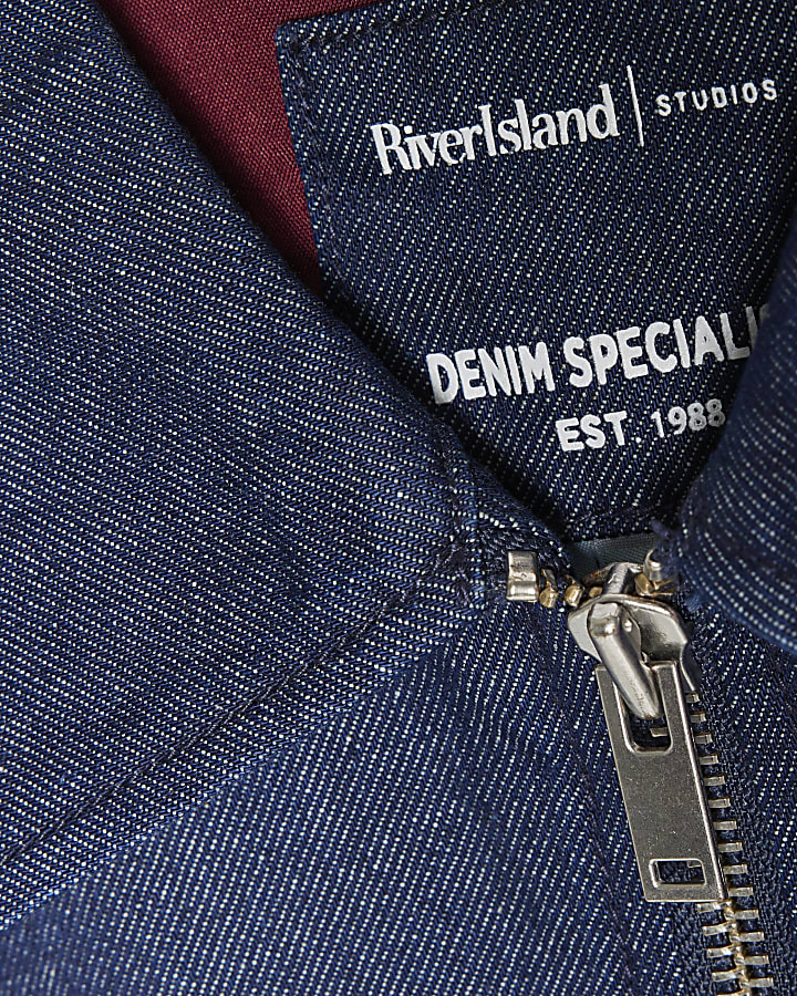 Blue Denim Gathered Hem Bomber Jacket