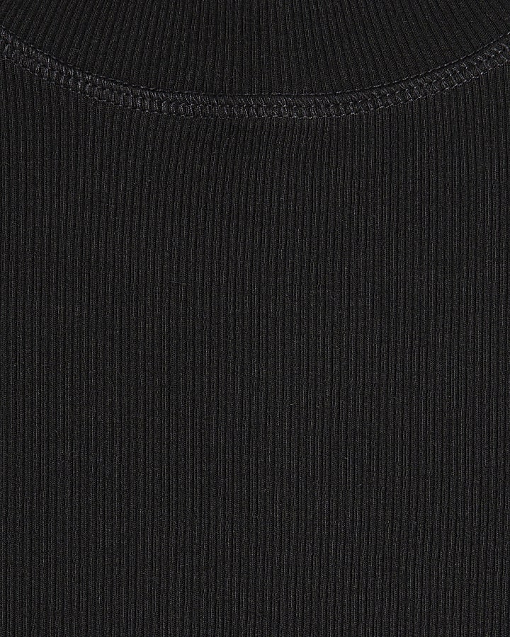 Black Long Sleeve Ribbed Crew Neck Top