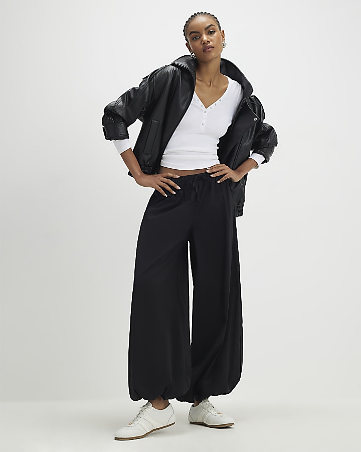 White Long Sleeve Popper Ribbed Top