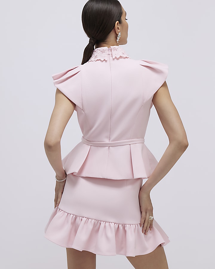 Pink Diamante Pleated Mini Skirt