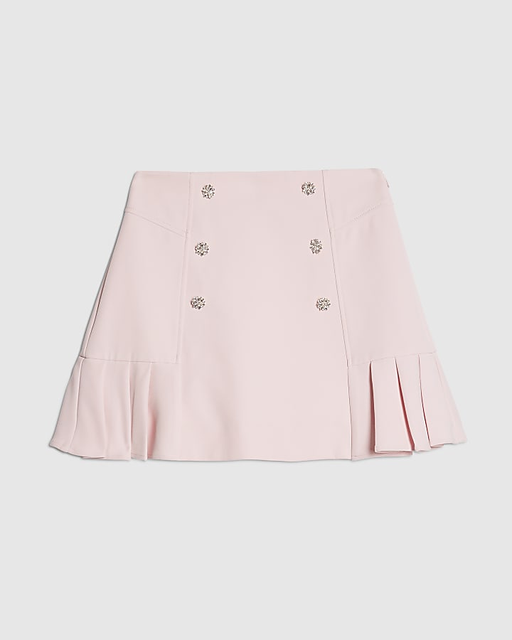 Pink Diamante Pleated Mini Skirt