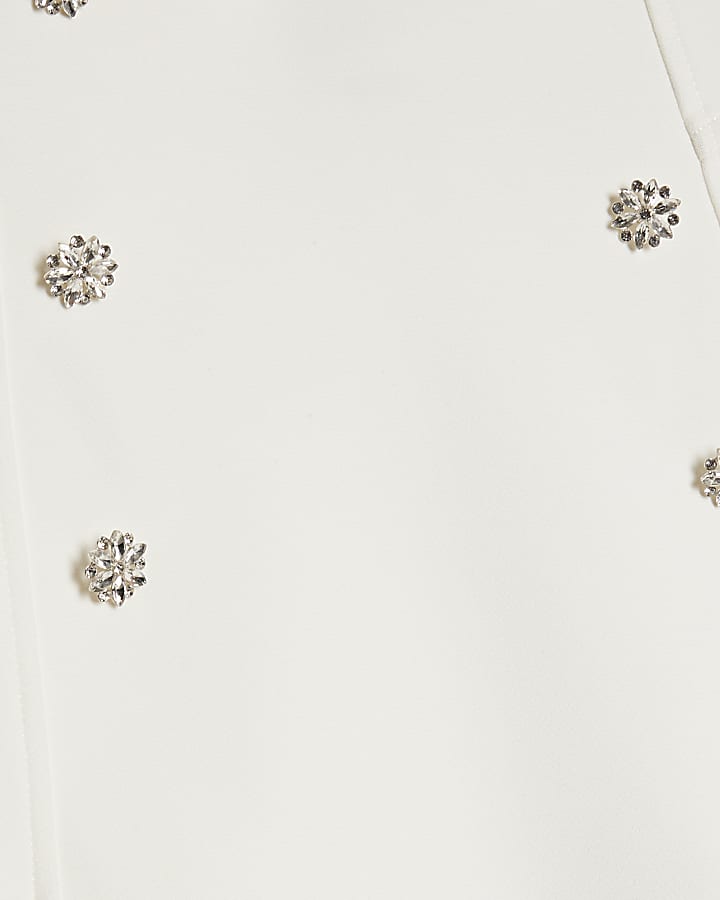 White Diamante Pleated Mini Skirt