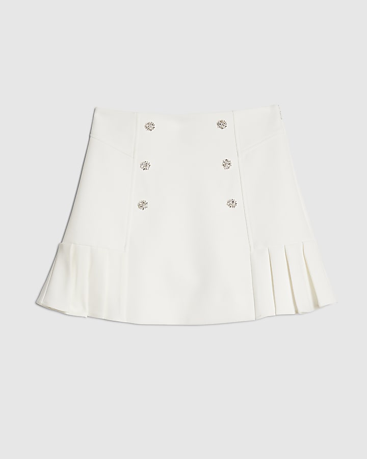 White Diamante Pleated Mini Skirt