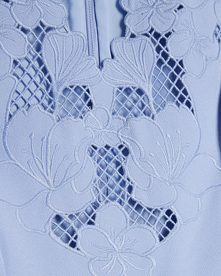 Blue Lace Trimmed Short Sleeve Playsuit