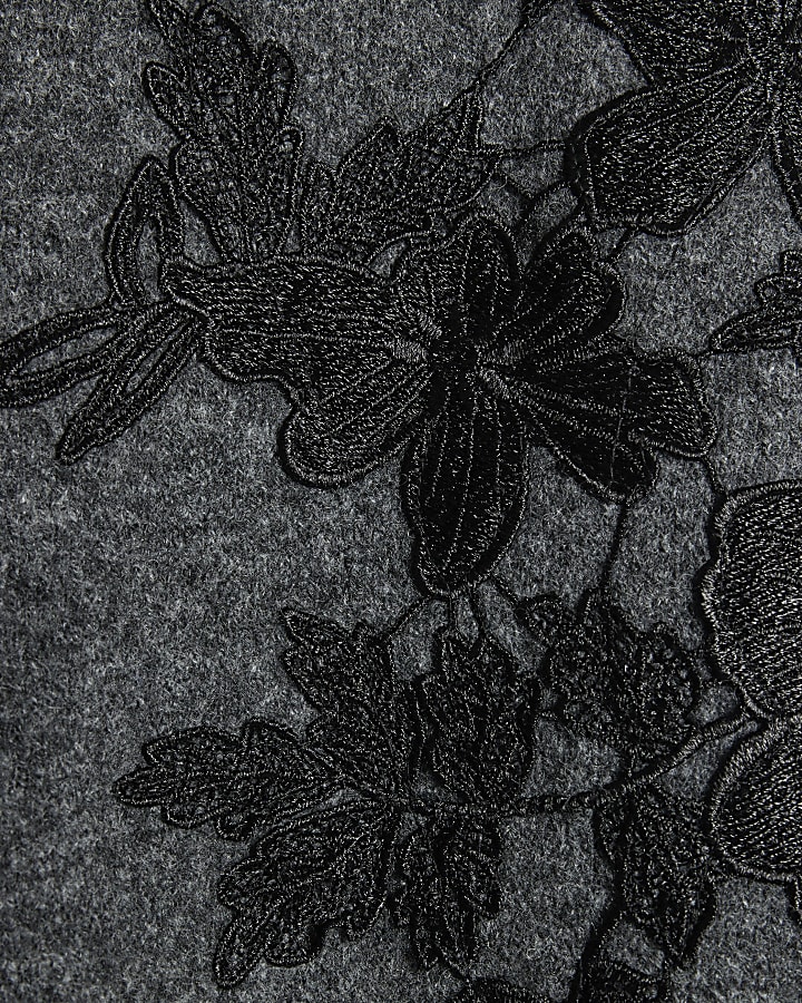 Grey Knitted Floral Applique Jumper