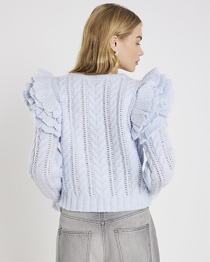 Blue Frill Shoulder Jumper