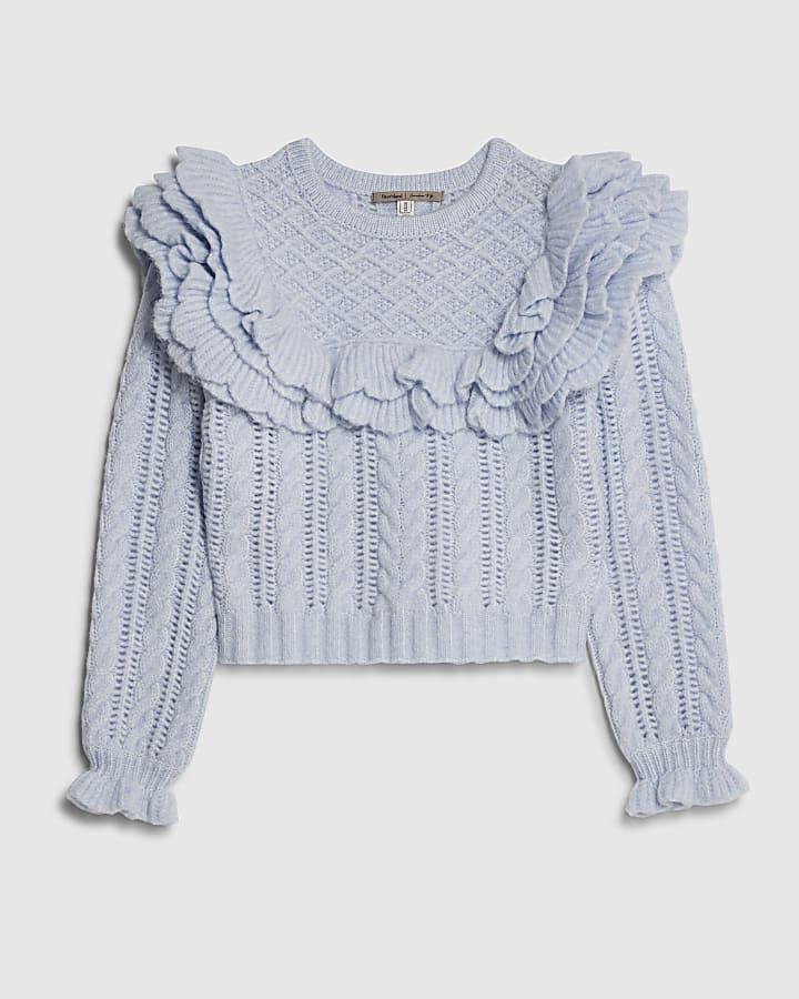 Blue Frill Shoulder Jumper