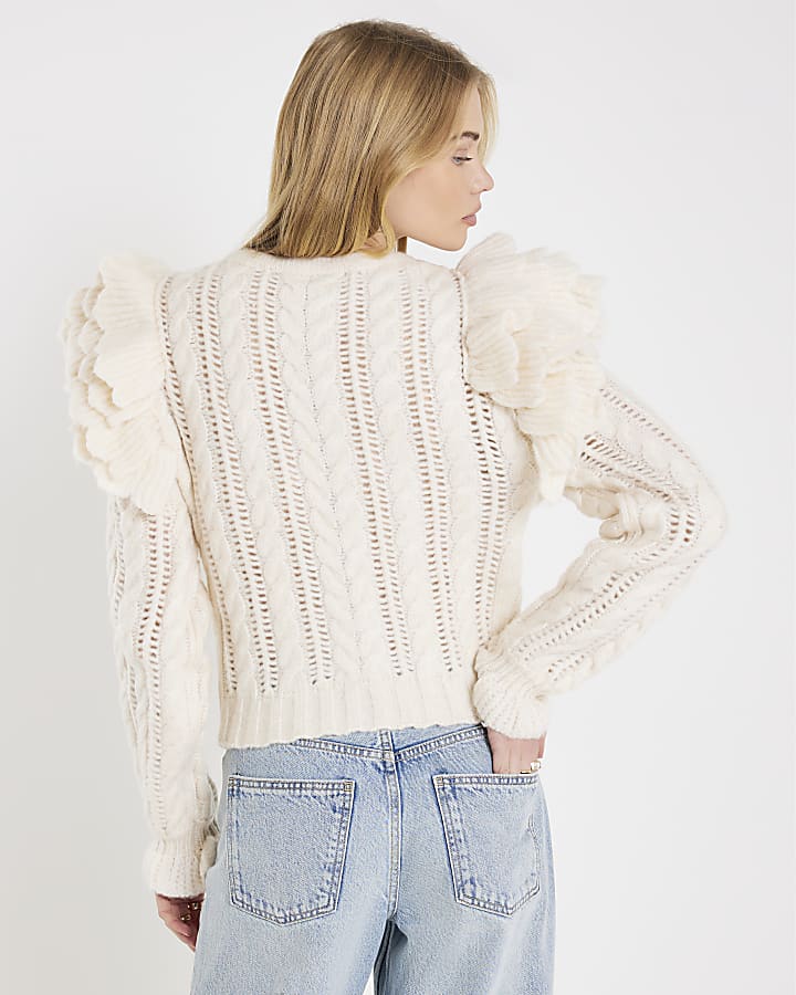 Cream Frill Shoulder Jumper