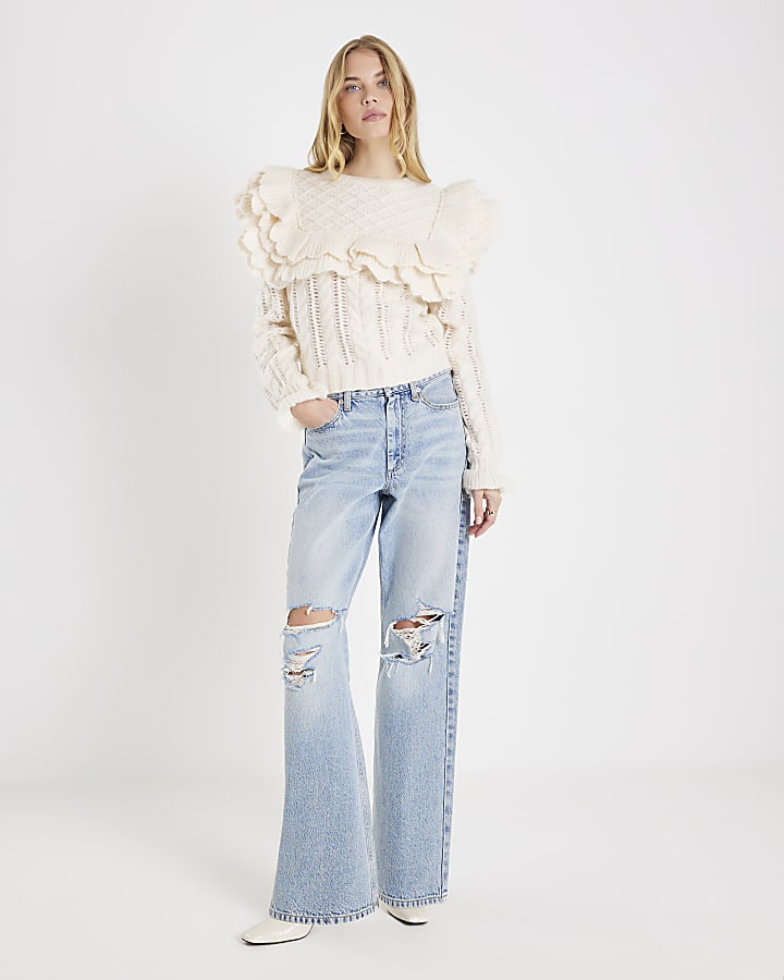 Cream Frill Shoulder Jumper