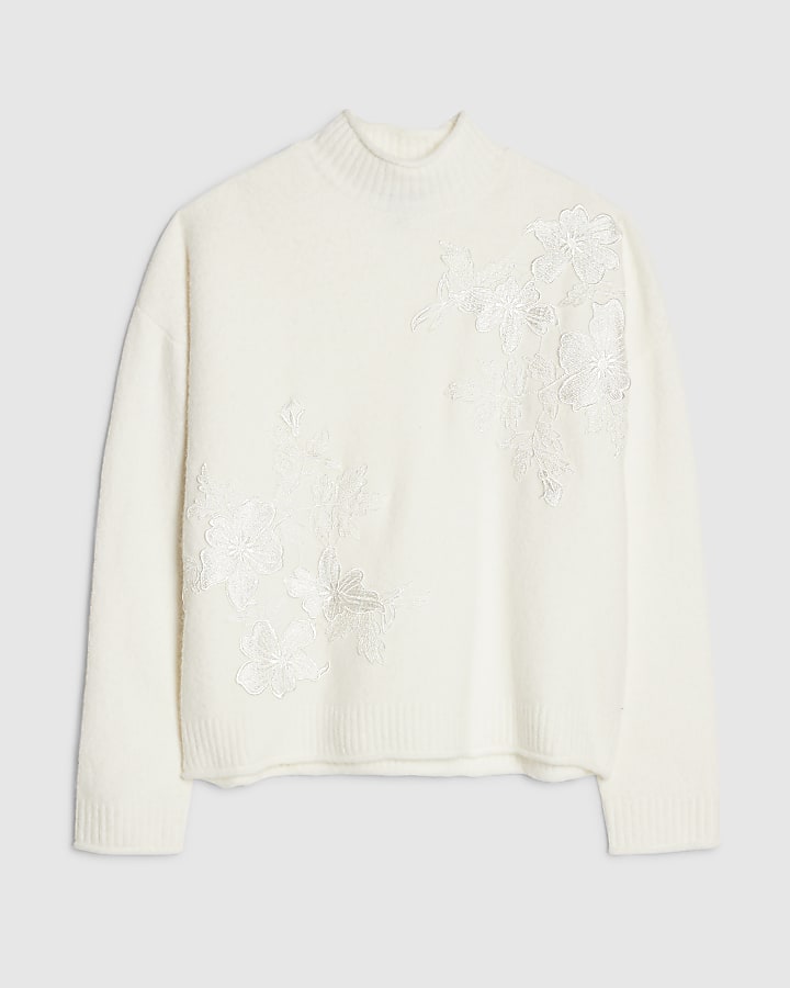 Cream Floral Embroidered Jumper