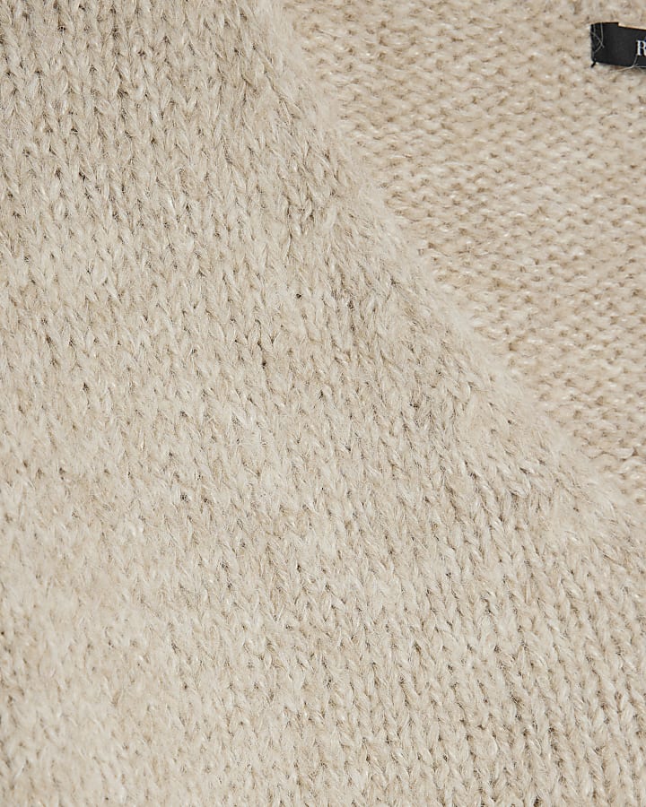 Beige V Neck Slouch Jumper