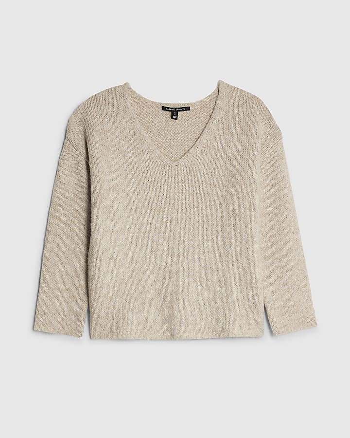 Beige V Neck Slouch Jumper