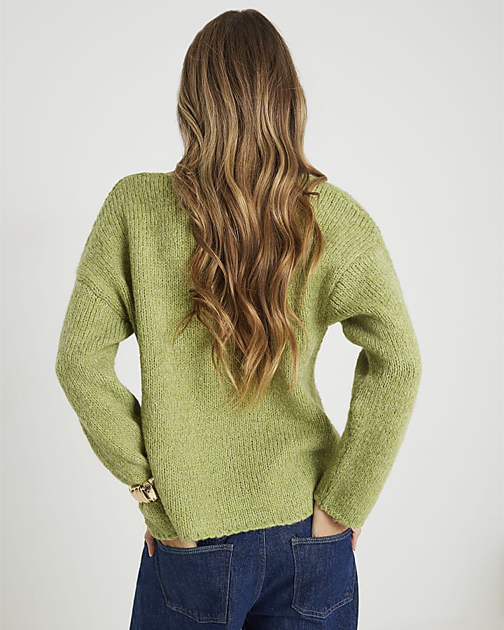 Lime Knitted V Neck Slouchy Jumper