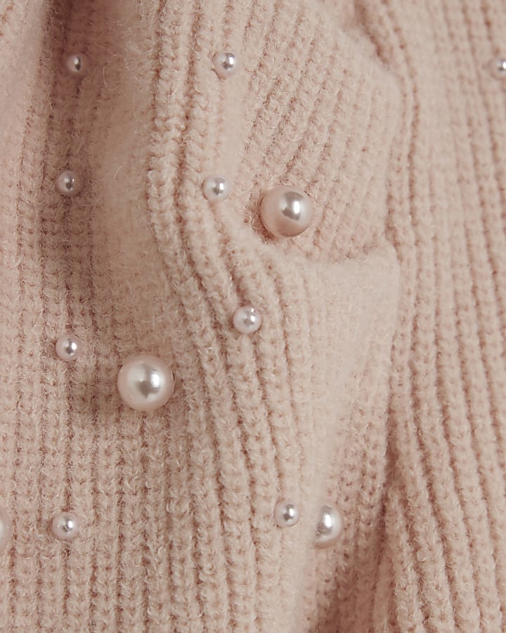 Pink Knitted Pearl Embellished Jumper
