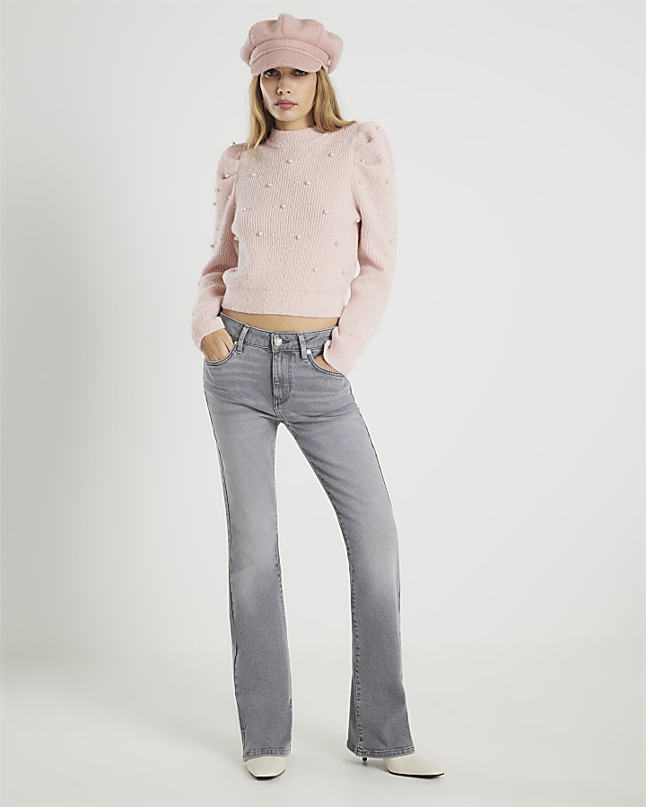 Pink Knitted Pearl Embellished Jumper