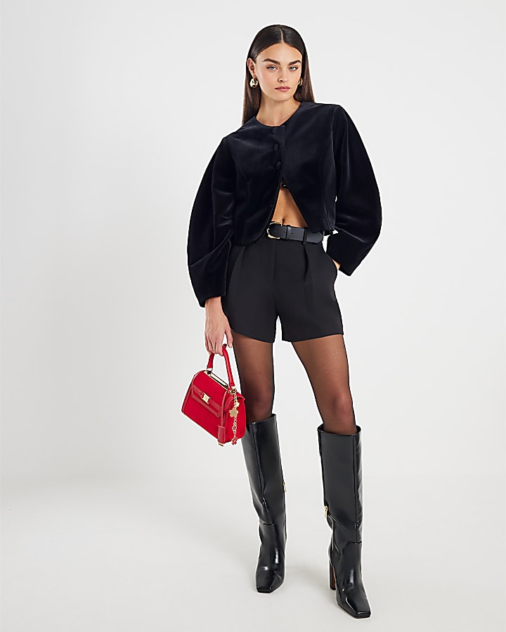 Black Structured Belted Shorts