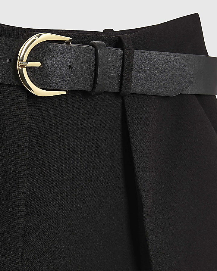 Black Structured Belted Shorts