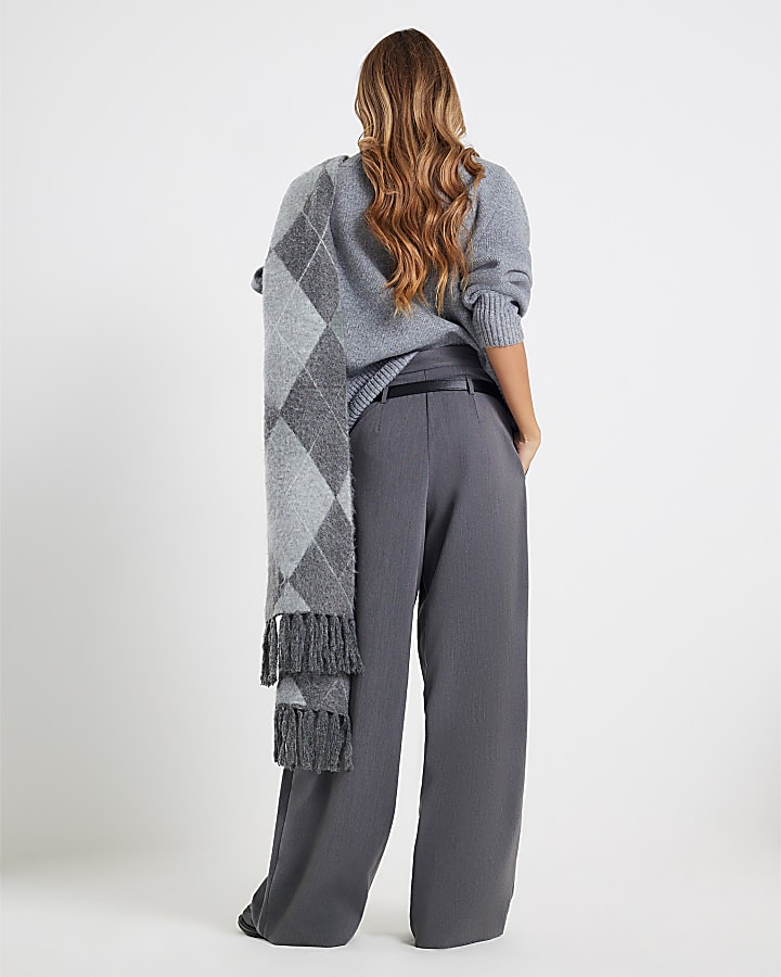 Grey Drop Belt Wide Leg Trousers