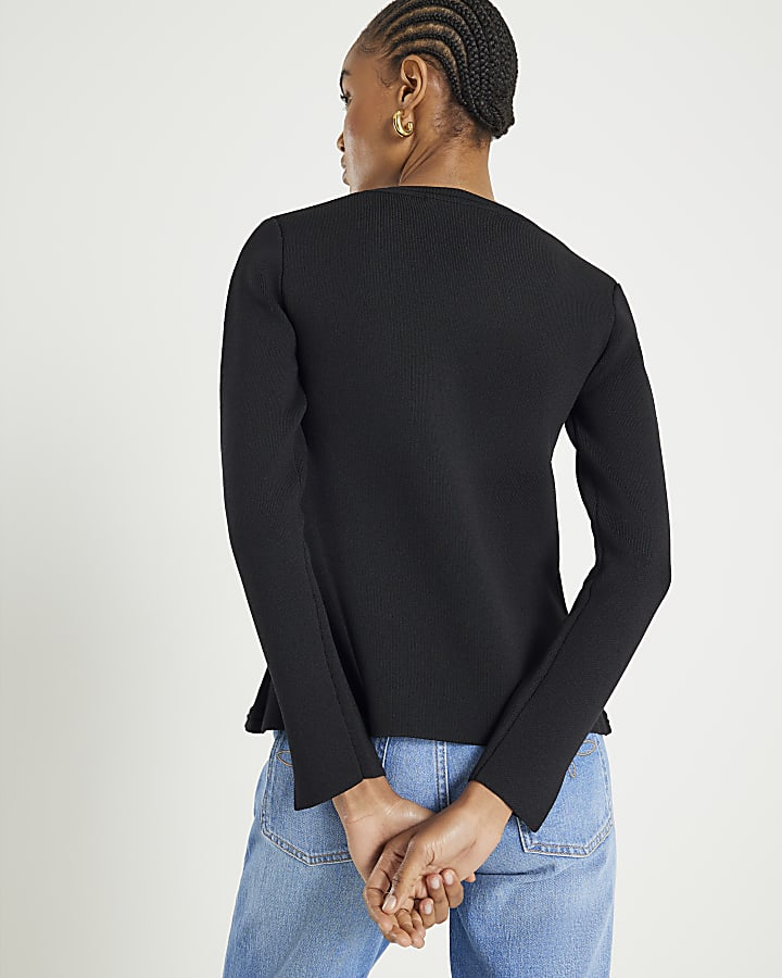 Black Curved Hem Cardigan
