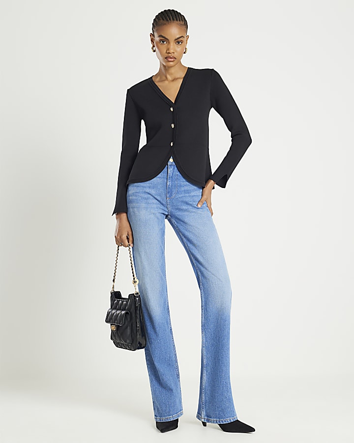 Black Curved Hem Cardigan