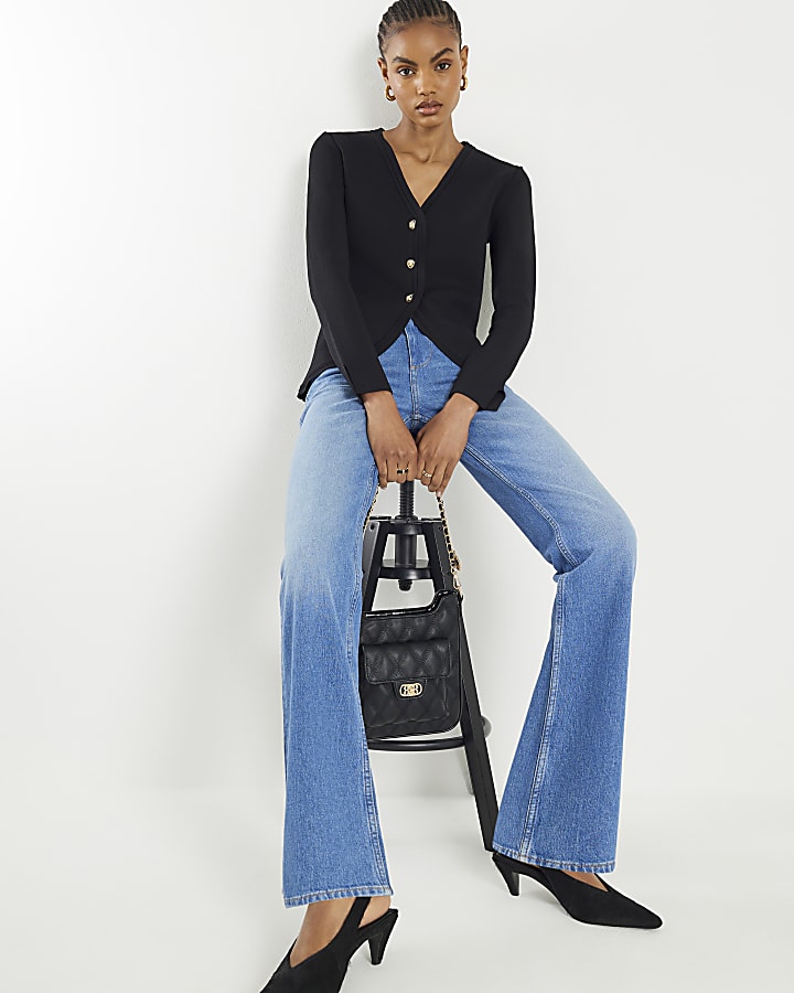 Black Curved Hem Cardigan