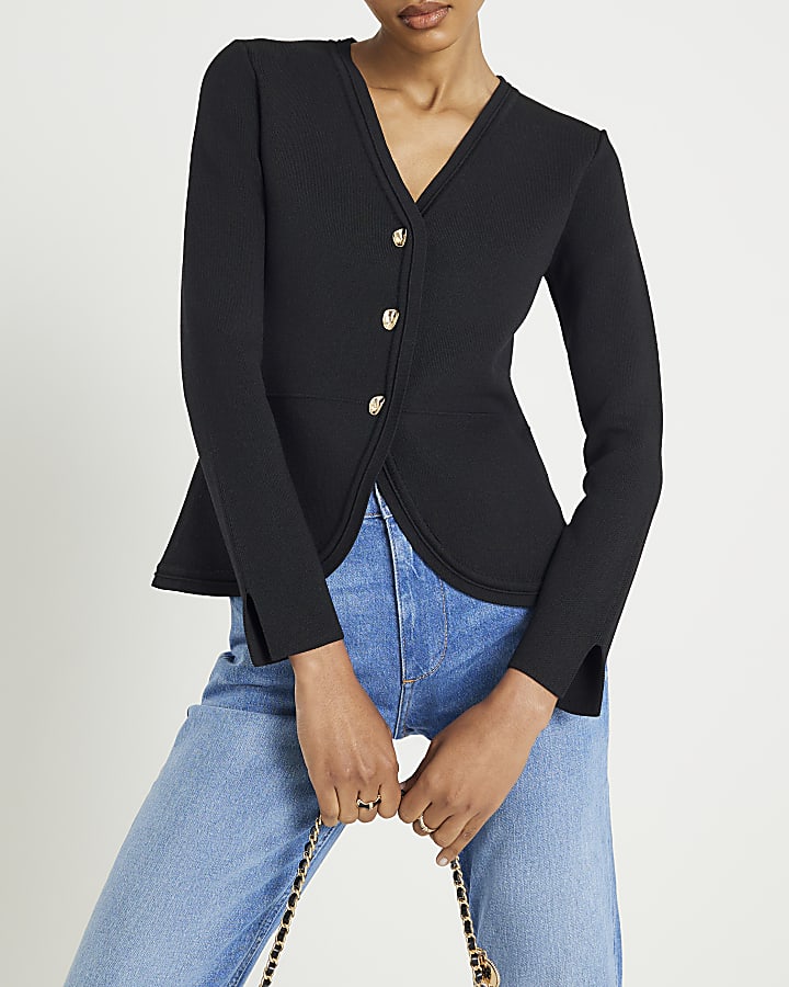 Black Curved Hem Cardigan