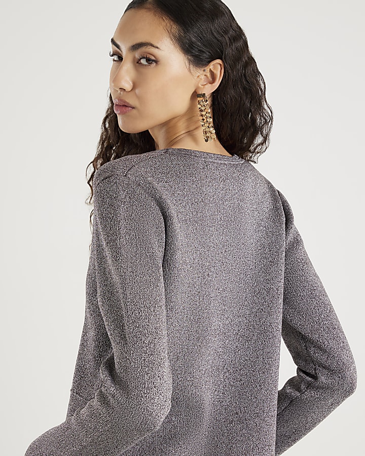 Gold Curved Hem Metallic Cardigan