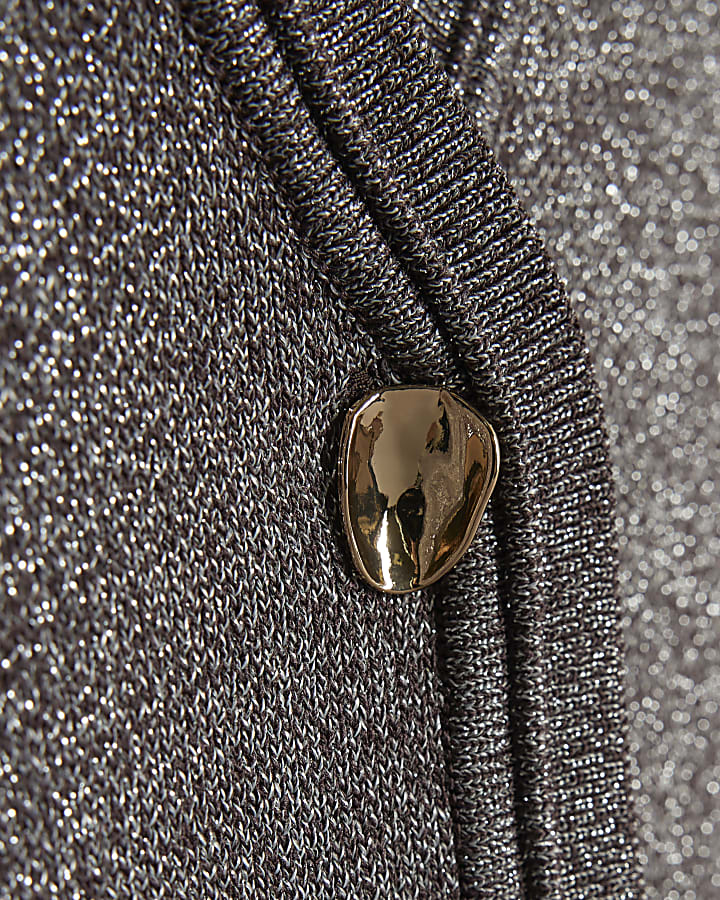 Gold Curved Hem Metallic Cardigan