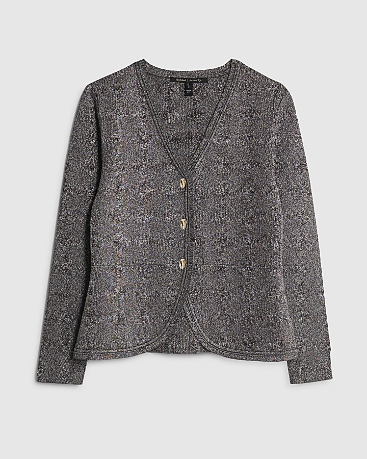 Gold Curved Hem Metallic Cardigan