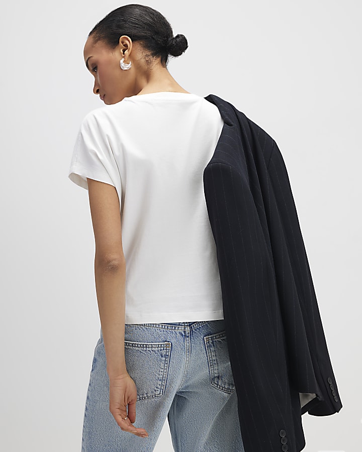 White Short Sleeve Twist Front T-Shirt