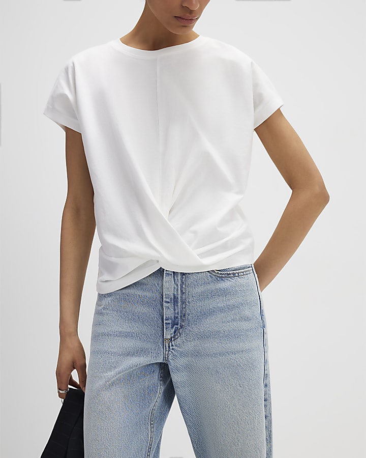 White Short Sleeve Twist Front T-Shirt