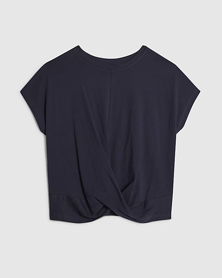 Navy Short Sleeve Twist Front T-Shirt