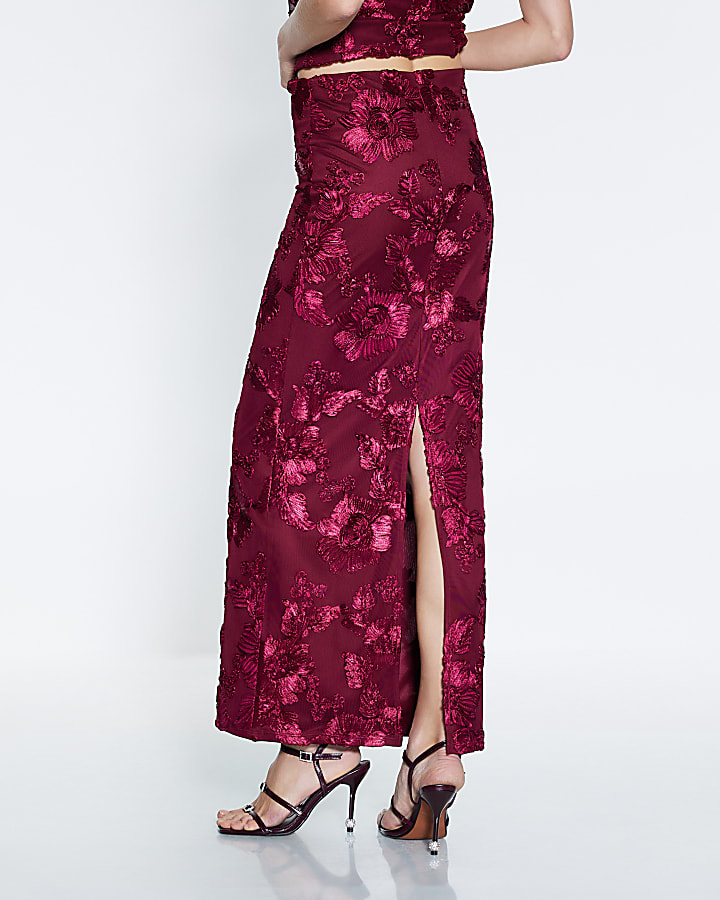 Red Cornelli Floral Maxi Skirt