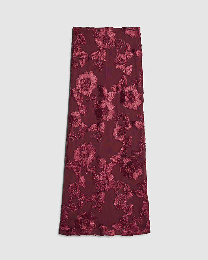 Red Cornelli Floral Maxi Skirt
