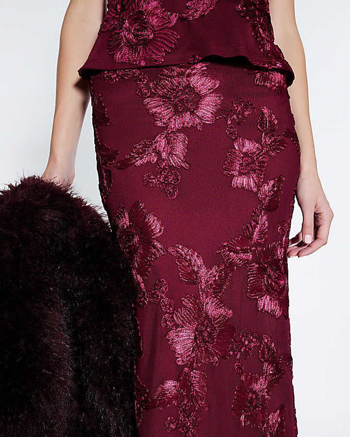 Red Cornelli Floral Maxi Skirt
