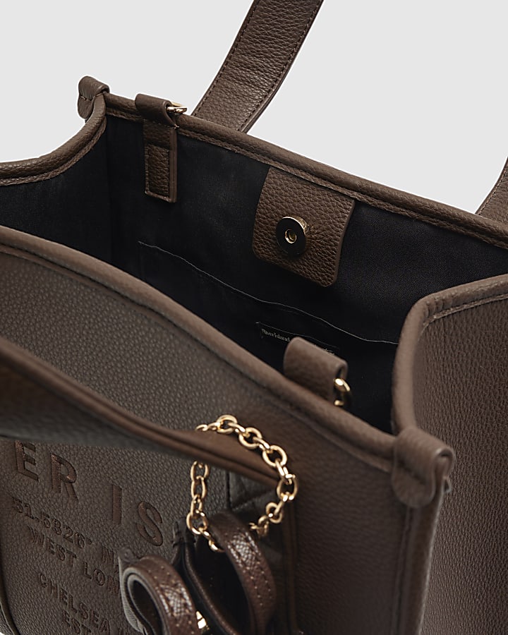 Brown Embroidered Tote Bag and Hair Clip