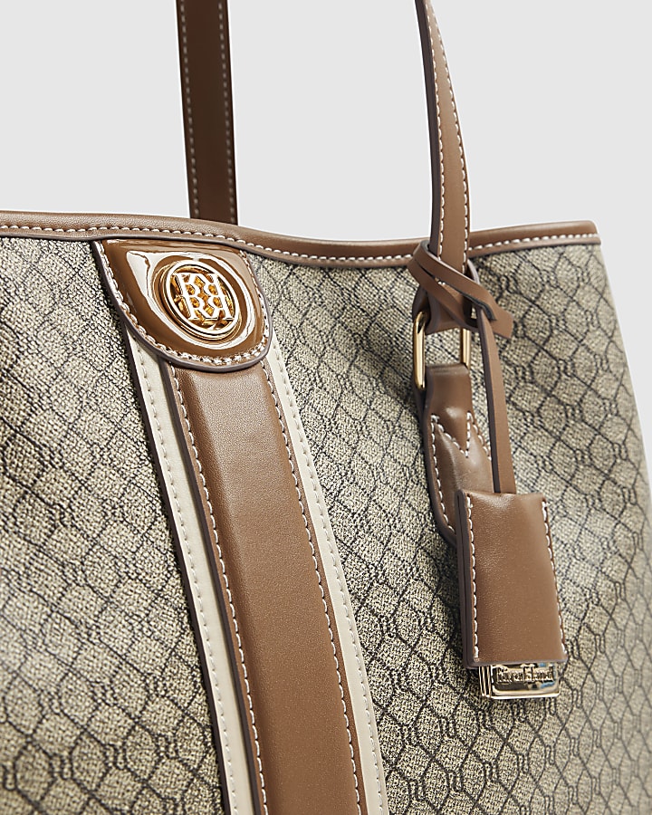 Brown Monogram Print Shopper Bag