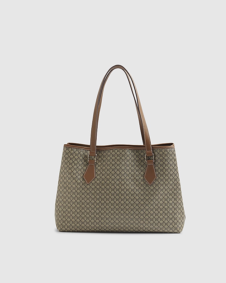 Brown Monogram Print Shopper Bag