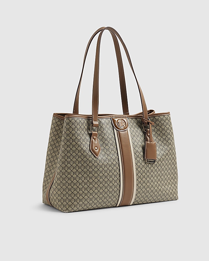 Brown Monogram Print Shopper Bag